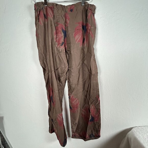 Nicole Womens Brown Floral Print Wide-Leg Pull-On Pants Medium Silk Blend Summer - Picture 2 of 12